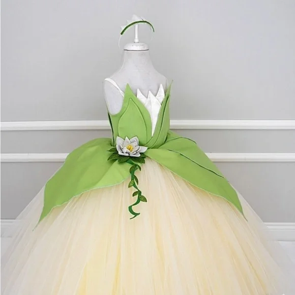 Enchanting Princess Tiana Toddler Dress / Costume with Crown and Tote Bag